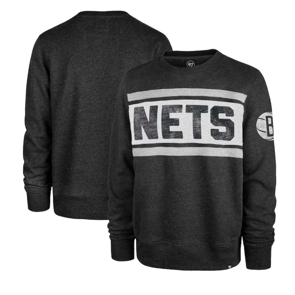 Size L '47 Heather Black Brooklyn Nets Mens Tribeca Emerson Pullover Sweatshirt